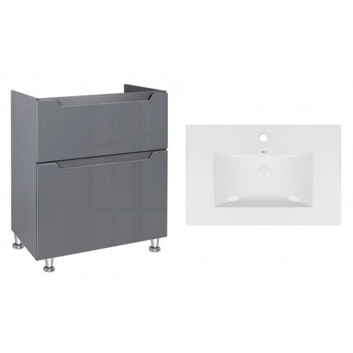 Комплект Qtap тумба напольная Scorpio 700х825х460 мм Graphite + раковина врезная Albatross New QT71SC44005