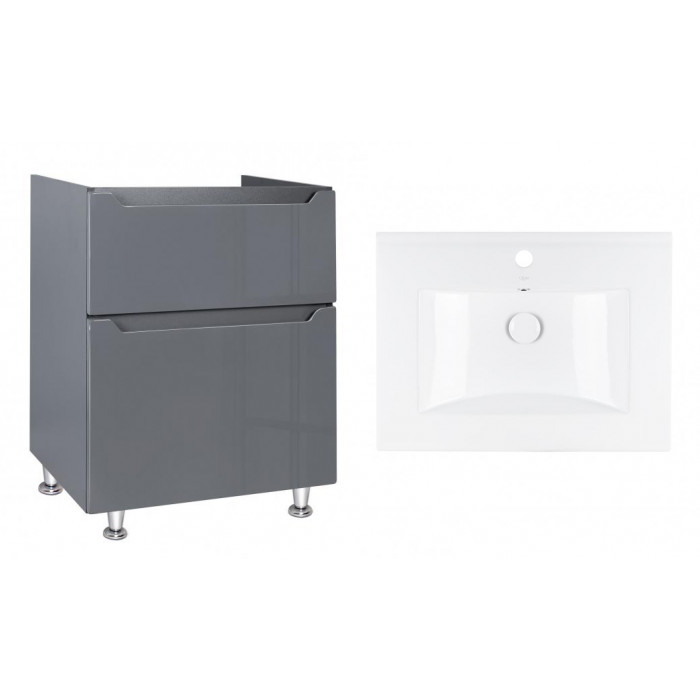 Комплект Qtap тумба напольная Scorpio 600х825х460 мм Graphite + раковина врезная Albatross QT71SC44008