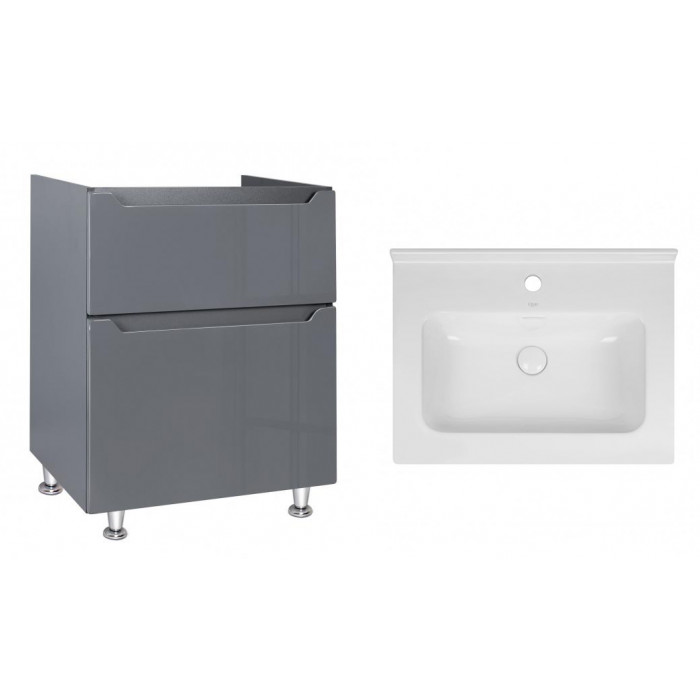 Комплект Qtap тумба напольная Scorpio 600х825х460 мм Graphite + раковина врезная Albatross 01 QT71SC44009