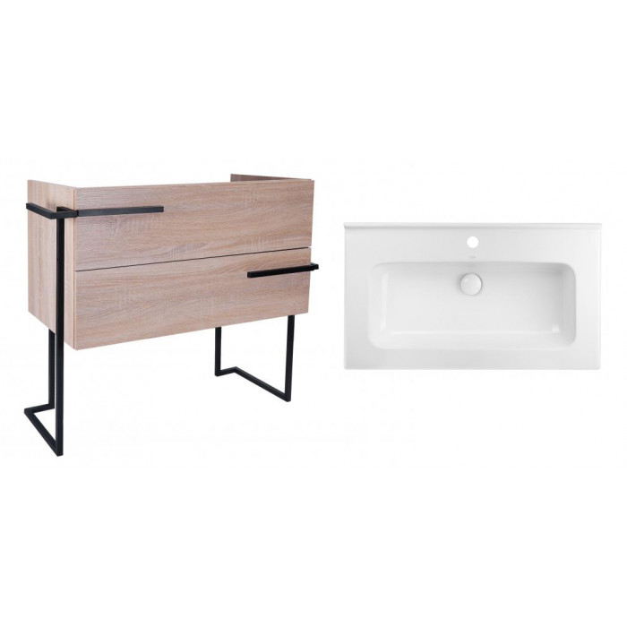Комплект Qtap тумба напольная Taurus 800х800х437 мм Whitish oak + раковина врезная Albatross 01 QT71TA44014