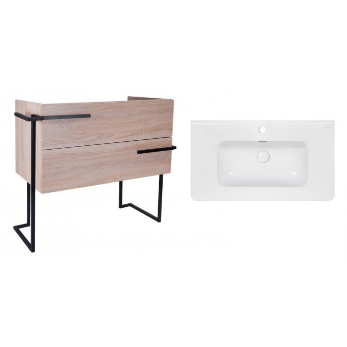 Комплект Qtap тумба напольная Taurus 800х800х437 мм Whitish oak + раковина врезная Albatross 9H QT71TA44015