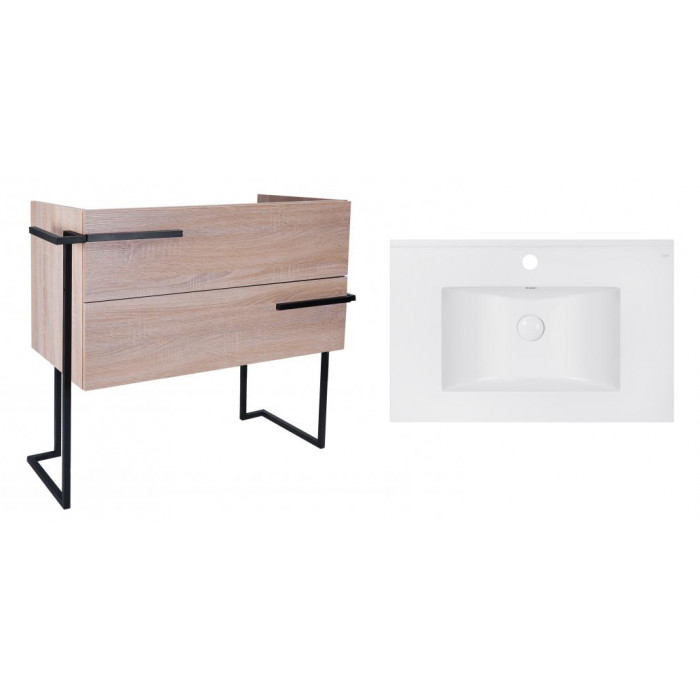 Комплект Qtap тумба напольная Taurus 800х800х437 мм Whitish oak + раковина врезная Albatross E QT71TA44016