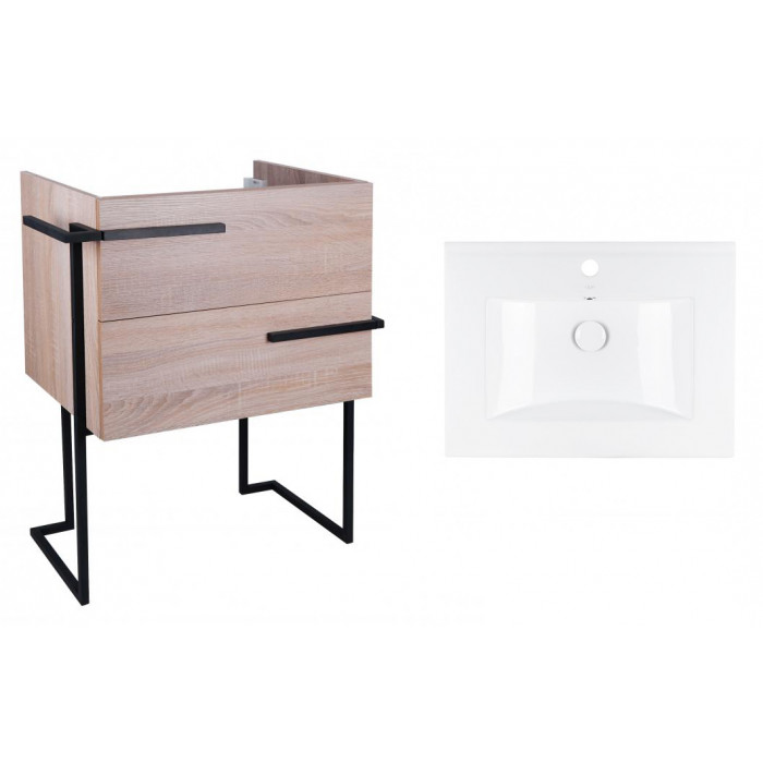 Комплект Qtap тумба напольная Taurus 600х800х437 мм Whitish oak + раковина врезная Albatross QT71TA44021