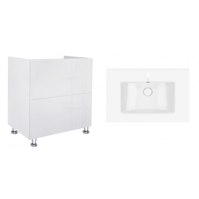 Комплект Qtap тумба напольная Tern 700х725х437 мм White + раковина врезная Albatross QT71TE44089