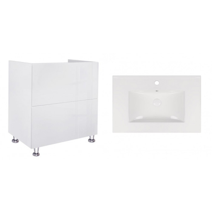Комплект Qtap тумба напольная Tern 700х725х437 мм White + раковина врезная Albatross New QT71TE44091