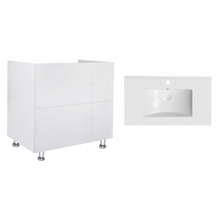 Комплект Qtap тумба напольная Tern 800х725х437 мм White + раковина врезная Albatross QT71TE44092