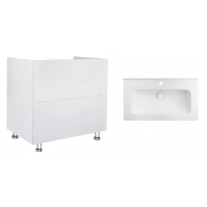 Комплект Qtap тумба напольная Tern 800х725х437 мм White + раковина врезная Albatross 01 QT71TE44093