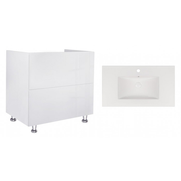 Комплект Qtap тумба напольная Tern 800х725х437 мм White + раковина врезная Albatross New QT71TE44096