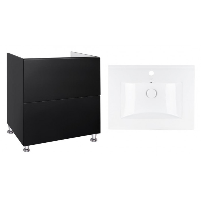 Комплект Qtap тумба напольная Tern 600х725х437 мм Matt Black + раковина врезная Albatross QT71TE44110