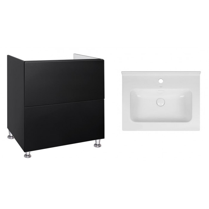 Комплект Qtap тумба напольная Tern 600х725х437 мм Matt Black + раковина врезная Albatross 01 QT71TE44111