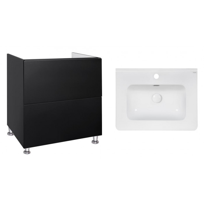 Комплект Qtap тумба напольная Tern 600х725х437 мм Matt Black + раковина врезная Albatross 9H QT71TE44112