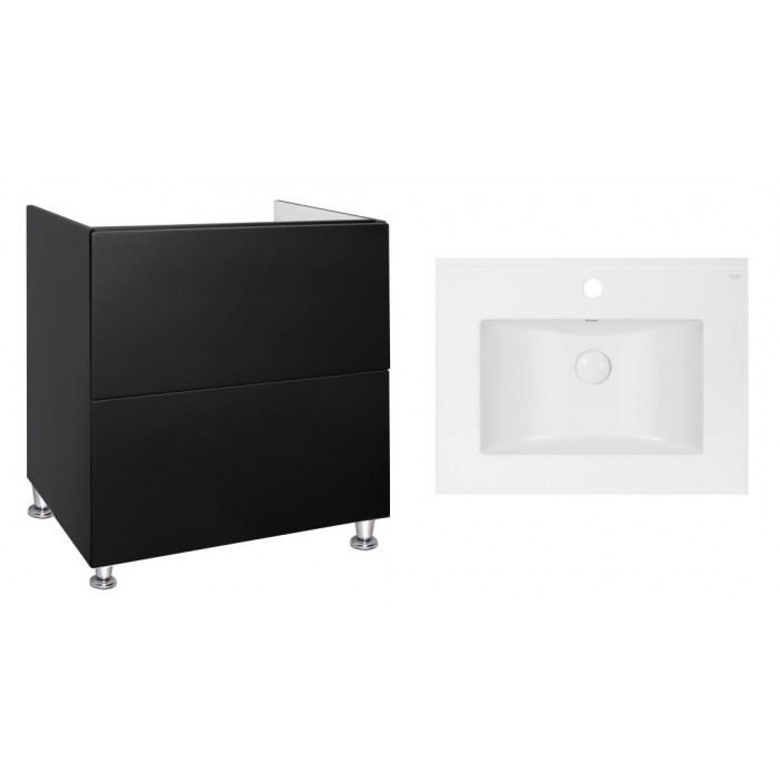 Комплект Qtap тумба напольная Tern 600х725х437 мм Matt Black + раковина врезная Albatross E QT71TE44113