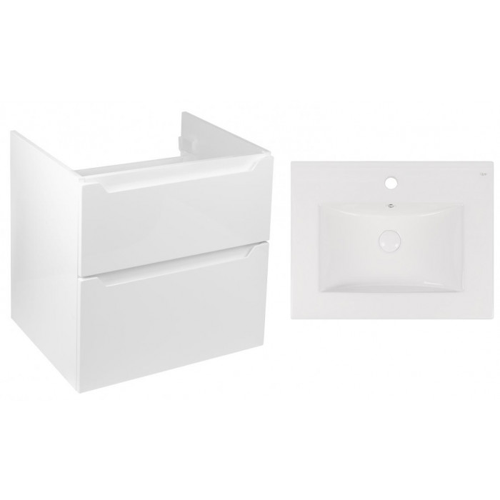 Комплект Qtap тумба подвесная Scorpio 600х585х460 мм White + раковина врезная Albatross New QT71SC43968