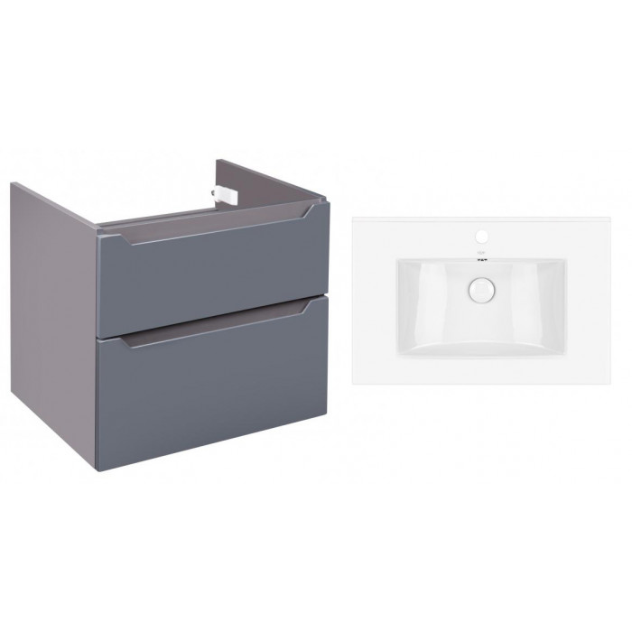 Комплект Qtap тумба подвесная Scorpio 700х585х460 мм Graphite + раковина врезная Albatross QT71SC43982