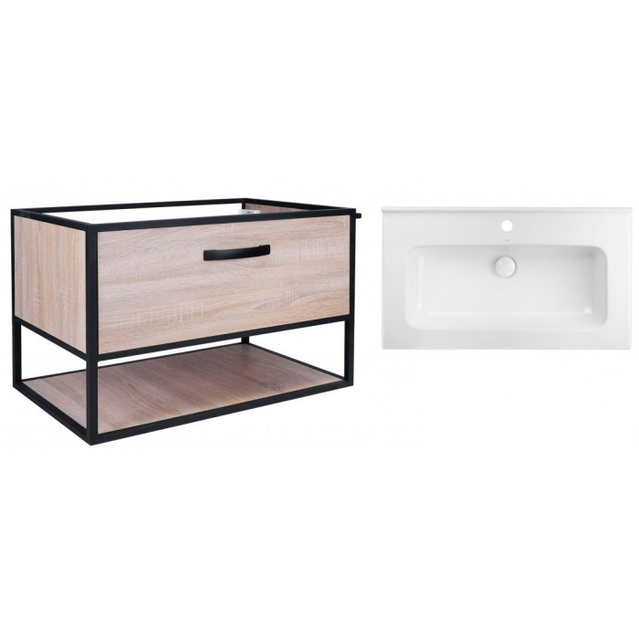 Комплект Qtap тумба подвесная Taurus 800х580х437 мм Whitish oak + раковина врезная Albatross 01 QT71TA44027