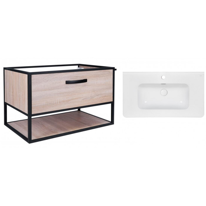 Комплект Qtap тумба подвесная Taurus 800х580х437 мм Whitish oak + раковина врезная Albatross 9H QT71TA44028