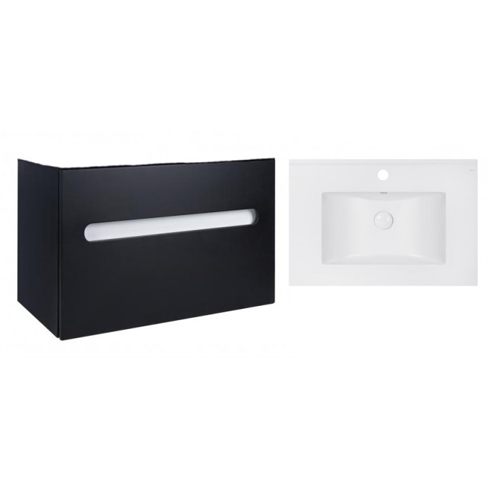 Комплект Qtap тумба подвесная Virgo 700х580х437 мм Black/White + раковина врезная Albatross E QT71V44063
