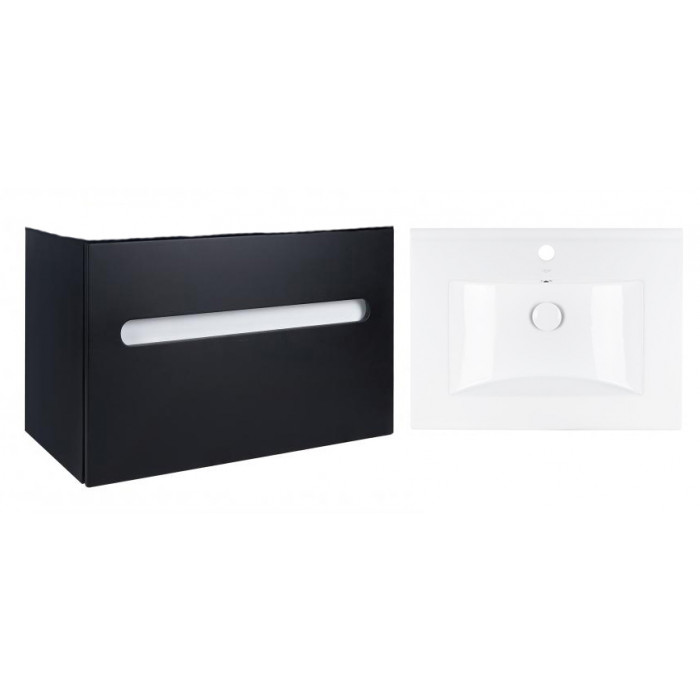 Комплект Qtap тумба подвесная Virgo 600х580х437 мм Black/White + раковина врезная Albatross QT71V44056