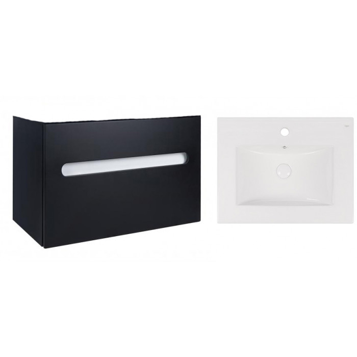 Комплект Qtap тумба подвесная Virgo 600х580х437 мм Black/White + раковина врезная Albatross New QT71V44061