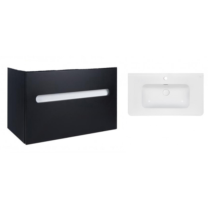 Комплект Qtap тумба подвесная Virgo 800х580х437 мм Black/White + раковина врезная Albatross 9H QT71V44067