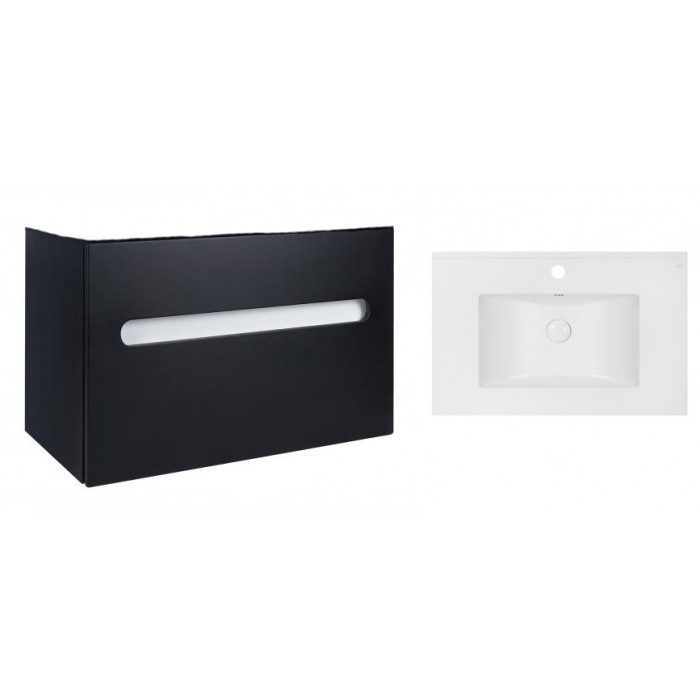 Комплект Qtap тумба подвесная Virgo 800х580х437 мм Black/White + раковина врезная Albatross E QT71V44068
