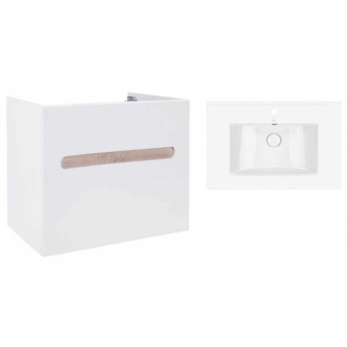 Комплект Qtap тумба подвесная Virgo 700х580х437 мм White/Whitish oak + раковина врезная Albatross QT71V44075