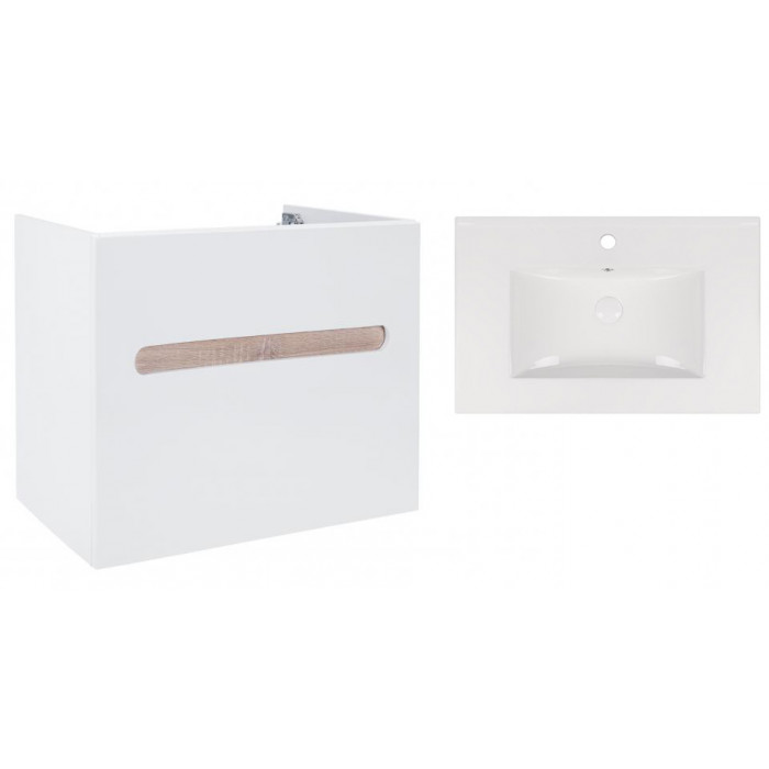 Комплект Qtap тумба подвесная Virgo 700х580х437 мм White/Whitish oak + раковина врезная Albatross New QT71V44078