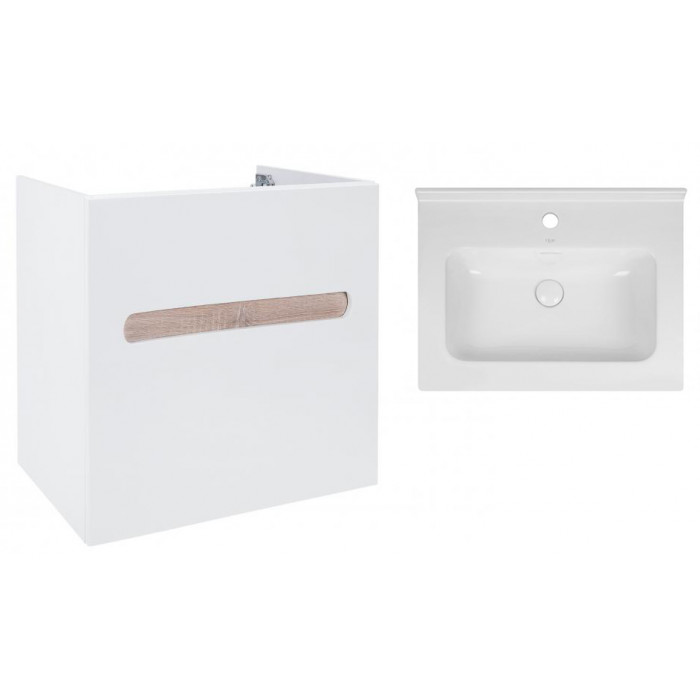 Комплект Qtap тумба подвесная Virgo 600х580х437 мм White/Whitish oak + раковина врезная Albatross 01 QT71V44071