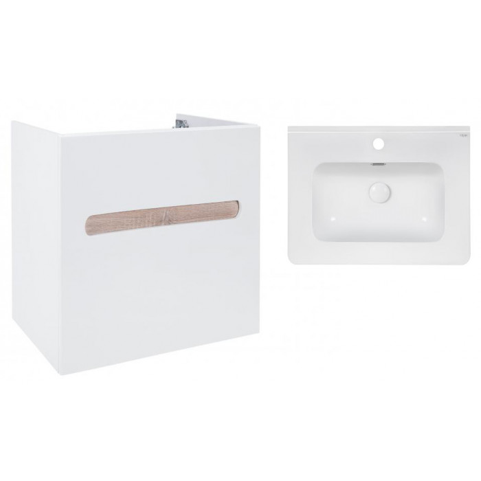 Комплект Qtap тумба подвесная Virgo 600х580х437 мм White/Whitish oak + раковина врезная Albatross 9H QT71V44072