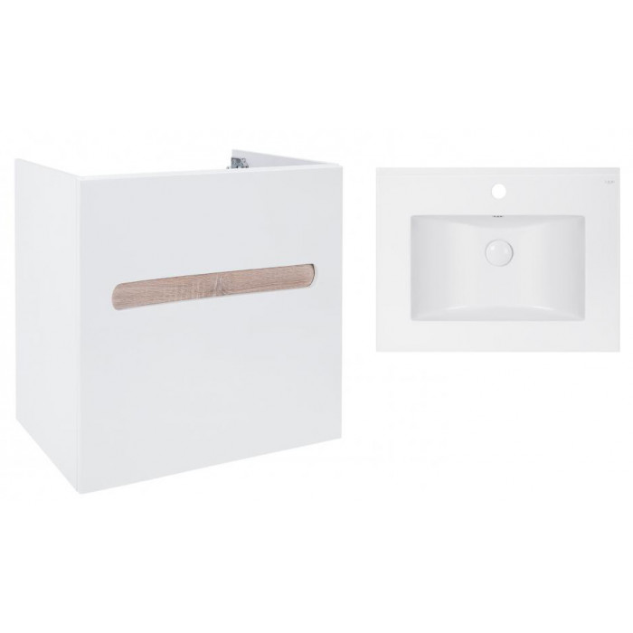 Комплект Qtap тумба подвесная Virgo 600х580х437 мм White/Whitish oak + раковина врезная Albatross E QT71V44073
