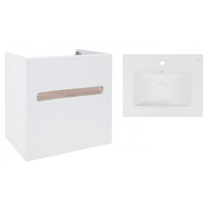 Комплект Qtap тумба подвесная Virgo 600х580х437 мм White/Whitish oak + раковина врезная Albatross New QT71V44074