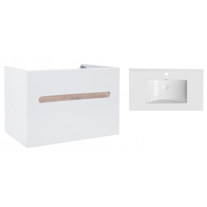 Комплект Qtap тумба подвесная Virgo 800х580х437 мм White/Whitish oak + раковина врезная Albatross QT71V44079