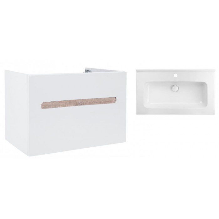 Комплект Qtap тумба подвесная Virgo 800х580х437 мм White/Whitish oak + раковина врезная Albatross 01 QT71V44080