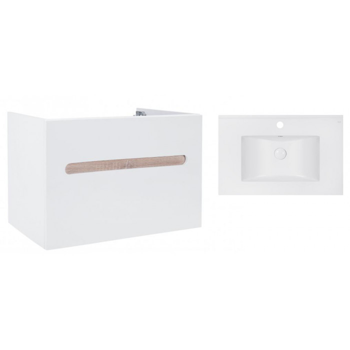 Комплект Qtap тумба подвесная Virgo 800х580х437 мм White/Whitish oak + раковина врезная Albatross E QT71V44082