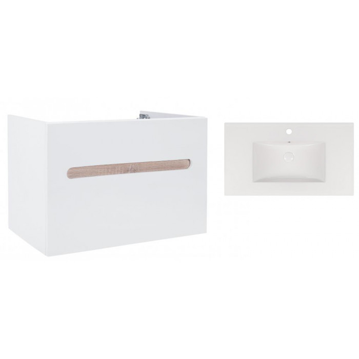 Комплект Qtap тумба подвесная Virgo 800х580х437 мм White/Whitish oak + раковина врезная Albatross New QT71V44083