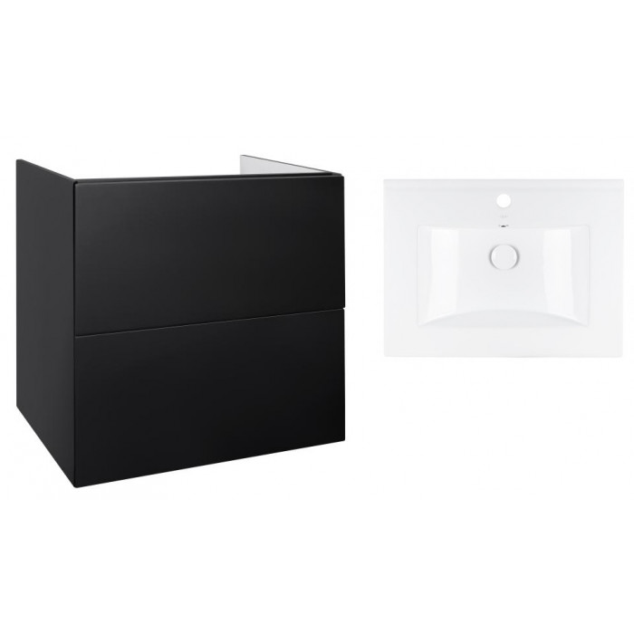 Комплект Qtap тумба подвесная Tern 600х580х437 мм Matt Black + раковина врезная Albatross QT71TE44115
