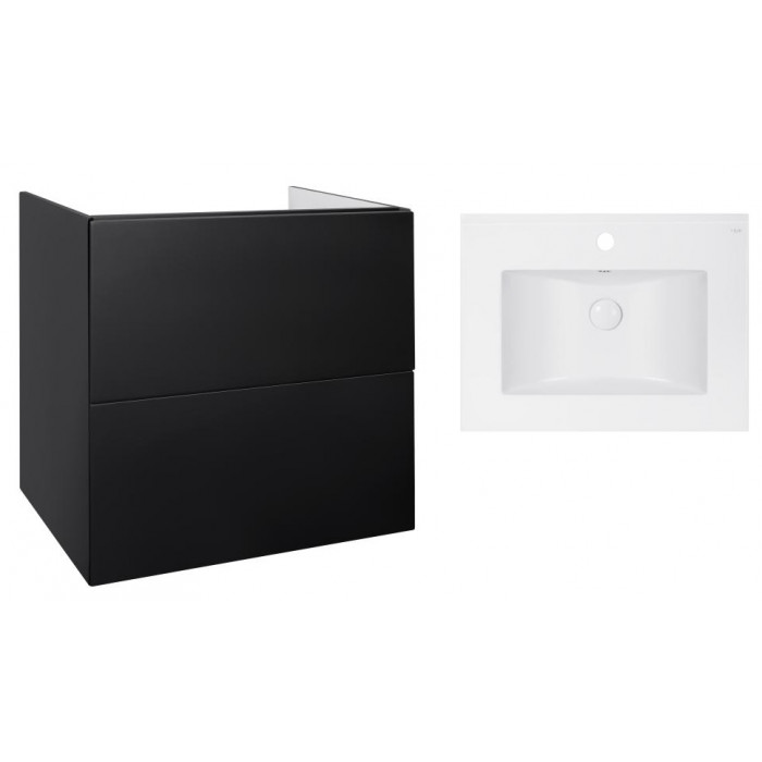 Комплект Qtap тумба подвесная Tern 600х580х437 мм Matt Black + раковина врезная Albatross E QT71TE44118