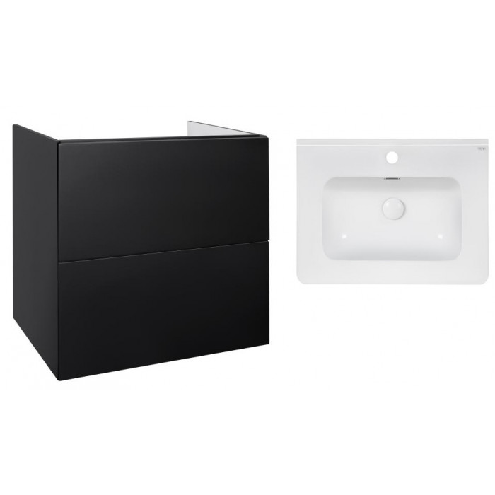 Комплект Qtap тумба подвесная Tern 600х580х437 мм Matt Black + раковина врезная Albatross 9H QT71TE44117