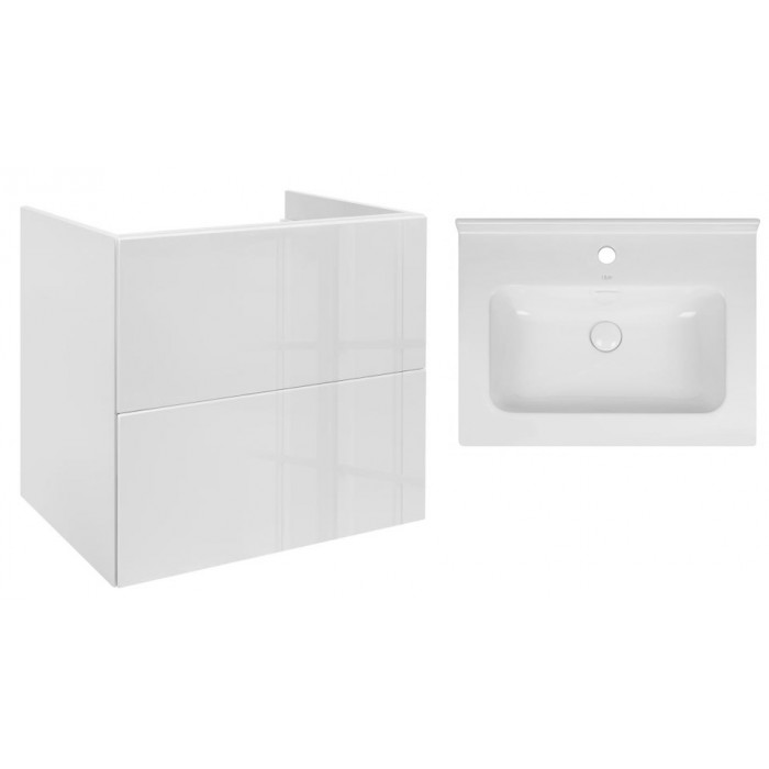 Комплект Qtap тумба подвесная Tern 600х580х437 мм White + раковина врезная Albatross 01 QT71TE44098