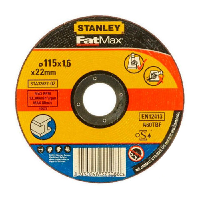 Відрізний диск по алюмінію Stanley 115х22 мм H=1.6 мм STA32622-QZ