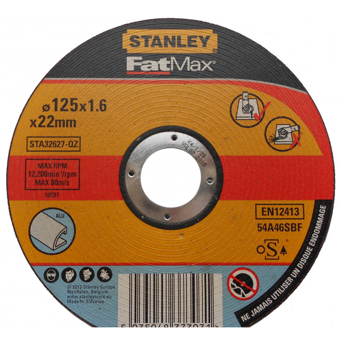 Відрізний диск по алюмінію Stanley 115х22 мм H=1.6 мм STA32627-QZ