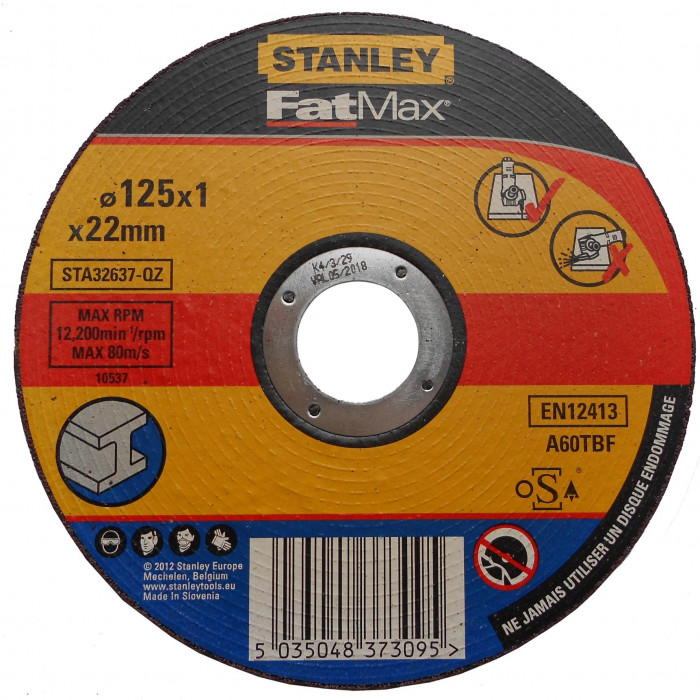 Відрізний диск по металу Stanley 125х22 мм H=1 мм STA32637-QZ