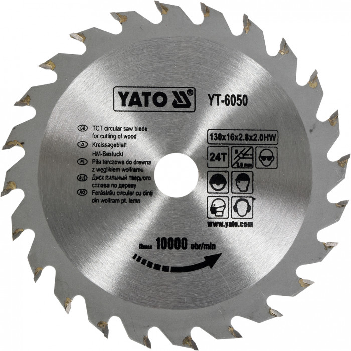 Диск пильний по дереву Yato 130х16х2.8х2 мм 24 зубця R.P.M до 10000 1/хв YT-6050