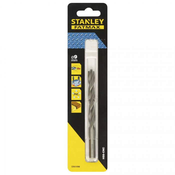 Сверло скоростное по металлу, дереву, пластику Stanley 9 мм STA51098-QZ