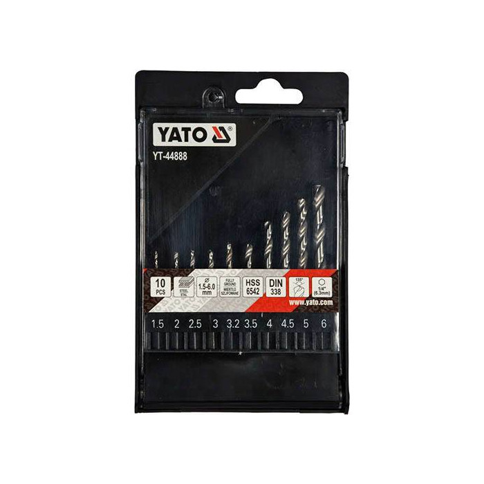 Набор сверл по металлу Yato 1.5-6 мм HEX-1/4" HSS 6542 для нержавеющей конструктивной легированной стали 10 шт YT-44888