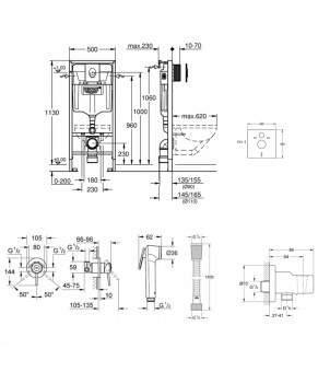 Комплект Grohe инсталляция Rapid SL 38721001 + набор для гигиенического душа со смесителем BauClassic 111048