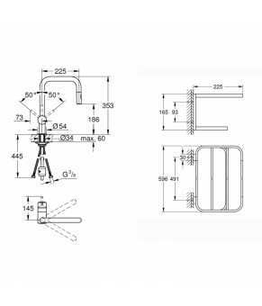 Смеситель для кухни Набор Grohe с выдвижным изливом Minta 32322DC2 + полка для полотенец Selection 41066000