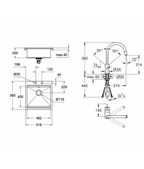 Набор Grohe мойка кухонная K800 31583SD0 + смеситель Minta 32918000