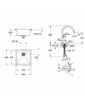 Набор Grohe мойка кухонная K700 31578SD0 + смеситель Eurosmart 33202002