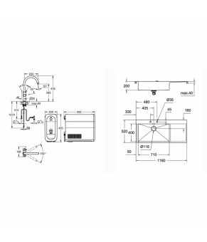 Набор Grohe мойка кухонная K1000 31581SD0 + смеситель Blue Home 31455001